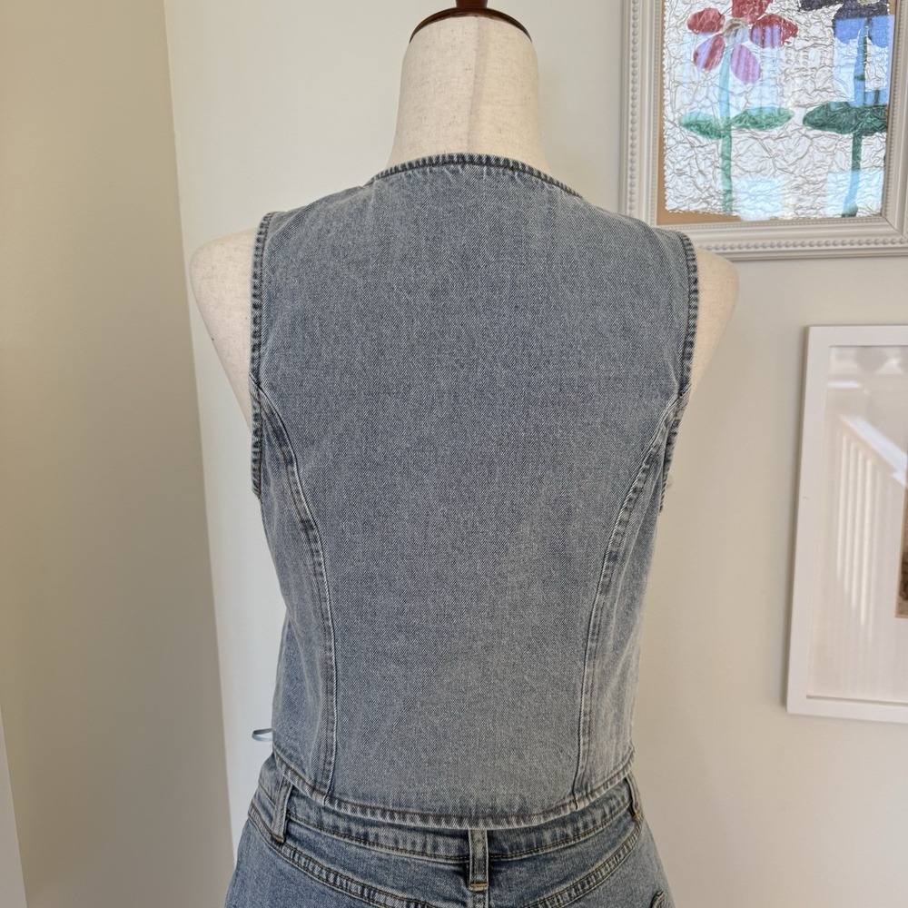 Tie Front Denim Vest Women's Small Light Wash Boho Western Festival Blue Blush - Picture 5 of 9